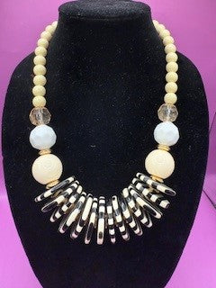 Cream Marble Bead Long Tribal Necklace