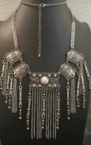 White Stone Fringe Art Deco Revival Style Necklace