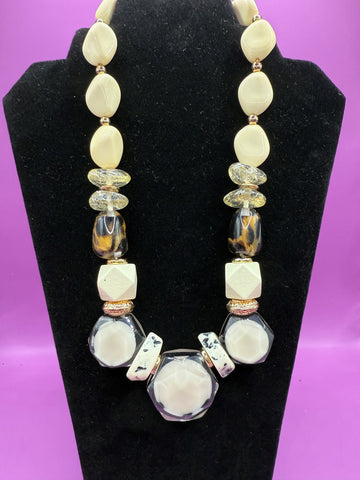 Cream Marble Bead Long Tribal Necklace
