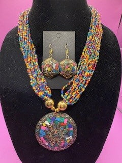 Mosaic necklace and earrings set
